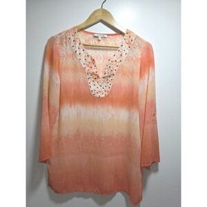 Quintessential Women's Tunic Blouse Top V-Neck Lightweight Long-Sleeve Size M